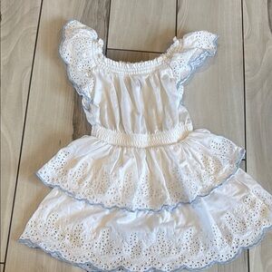 White Eyelet Dress with Blue Trim